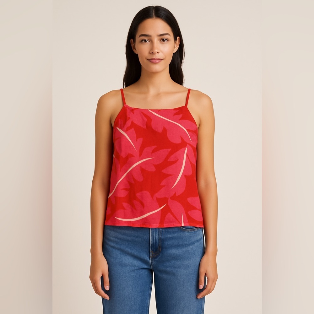Trovata Birds of Paradis Tank, 100% Linen, Beautiful Tropical Print, Sz Large